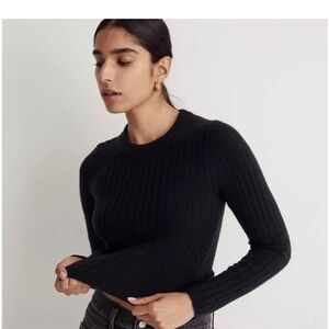 Wool Blend Madewell Readfield Rib Slim Fit Pullover black Crewneck sweater Sz L